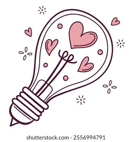 A light bulb filled with hearts, symbolizing love and creativity.
