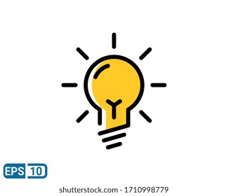vector de icono de línea llena de bombilla, aislado en fondo blanco. Signo de idea, solución, concepto de pensamiento. luz eléctrica de alumbrado. electricidad, brillo. para diseño gráfico, sitio web, UI. EPS 10