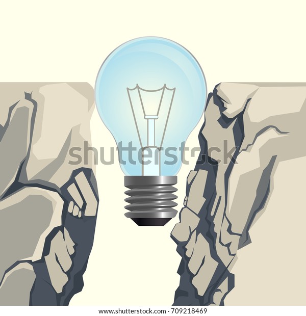 Light bulb filling rocky abyss isolated\
illustration on white