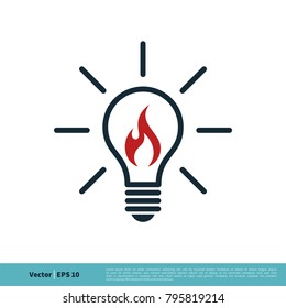 Light Bulb with Fire Flame Icon Vector Logo Template Illustration Design. Vector EPS 10.