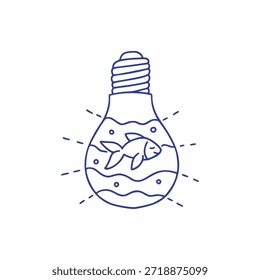 Lâmpada Com Linha De Peixe Ilustração De Vetor De Arte Para Design De Impressão De Conceito Criativo Mínimo