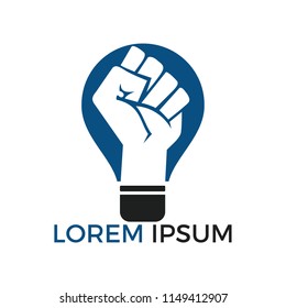 Light bulb with fist hand inside. power of idea or confidence with your idea concept. Education and business logotype concept.