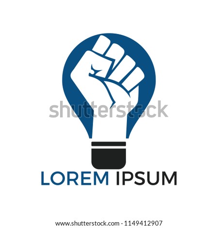 Light bulb with fist hand inside. power of idea or confidence with your idea concept. Education and business logotype concept.