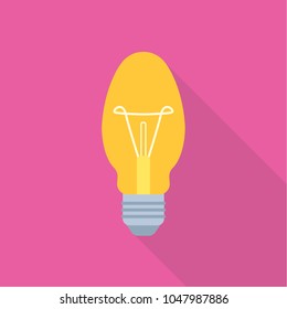 Light bulb flat icon with long shadow isolated on pink background. Simple lamp in flat style, vector illustration.