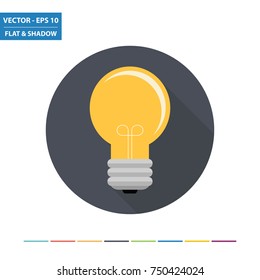 Light bulb flat icon with long shadow. Vector Illustration.