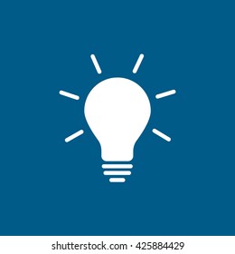 Icono plano de la bombilla en fondo azul
