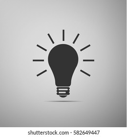 Light bulb flat icon on grey background. Vector Illustration