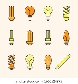 Light bulb flat icon set. Collection of high quality outline symbols for web design