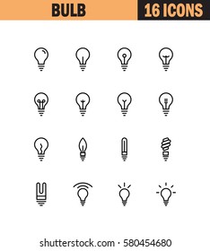 Light Bulb Flat Icon Set. Collection Of High Quality Outline Symbols For Web Design, Mobile App. Light Bulb Vector Thin Line Icons Or Logo.