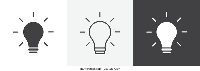 Light bulb flat and liner vector icons set