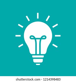 Light bulb flat style icon vector illustration isolated on cyan background