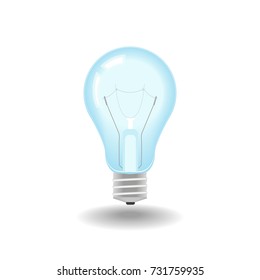 Light bulb in a flat style. Modern light bulb icon. Concept ideas, innovations, tips. Glowing blue light. Simple light bulb idea.