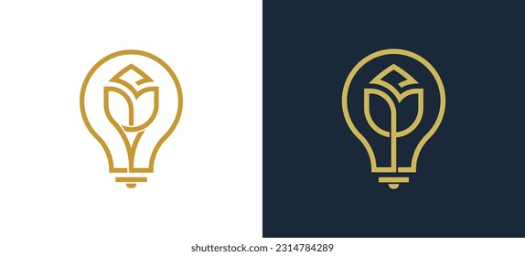 Light Bulb Flower Rose Logo Concept sign icon symbol Element Design. Tulip, Cosmetics, Jewellery, Jewelry, Beauty, Health Care, Beauty salon, Boutique, Spa Logotype. Vector illustration template