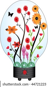 light bulb with flowers and plants inside