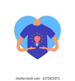 light bulb flying above the hand symbol of love, flat design
