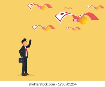 Bombilla volando. ideas impulsadas por dinero