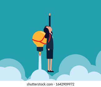 Light bulb  flying into the sky with cartoon business person. Vector illustration in cartoon style design