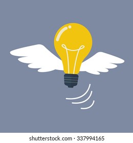 Light Bulb flying like a bird. Vector Illustration