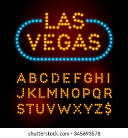 Light bulb font. Vector alphabet with casino effect letters.
