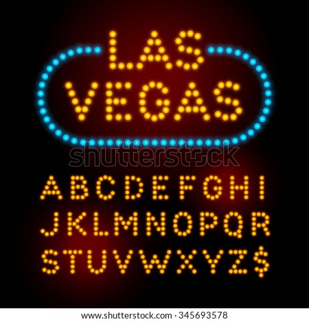 Light bulb font. Vector alphabet with casino effect letters.
