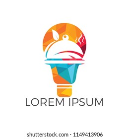 Light bulb and Food logo design. Food idea concept design. Cooking ideas abstract vector sign.