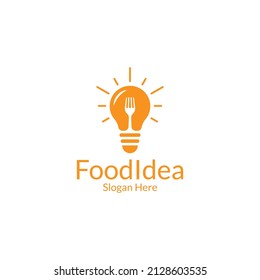 light bulb with fork. food idea logo design