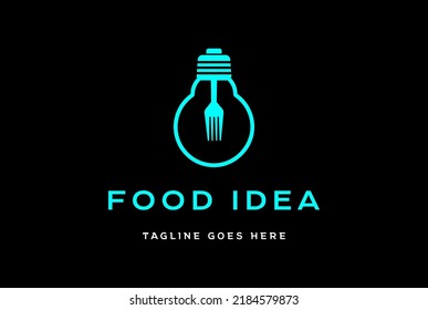 Light Bulb with Fork for Food Idea Innovation Logo Design Vector