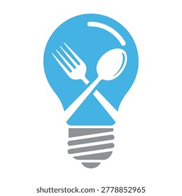 Light bulb with fork and spoon crossed inside, symbolizing food idea or culinary innovation concept