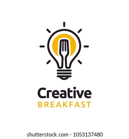 Light Bulb Fork Sun Fried Egg Breakfast Restaurant Creative logo design inspiration