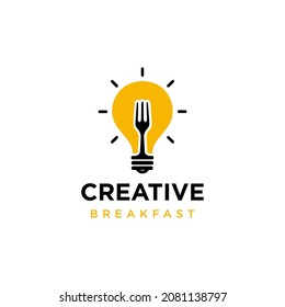 Light Bulb Fork Sun Fried Egg Breakfast Restaurant Creative logo design inspiration