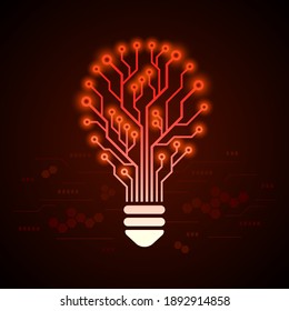 Light bulb in form of printed circuit board with glowing effects. Hi Tech Design Concept