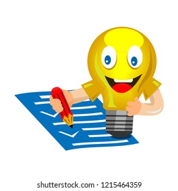 Light bulb in the form of a smiley, check documents, accepted, agree