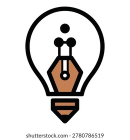 Light bulb with fountain pen inside creative idea symbol icon