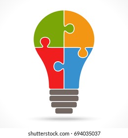 light bulb with four puzzle parts symbolizing teamwork ideas