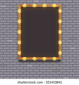 Light bulb frame with space for text on brick wall background. Editable vector template