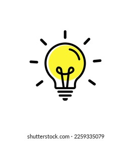 Die Glühbirne ist voll von Ideen und kreativem Denken, analytisches Denken für die Verarbeitung. Symbol der Glühbirne, Vektorgrafik. Ideensymbol-Illustration.