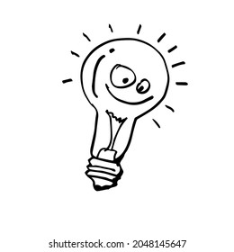 Light Bulb is a funny cartoon character. A hand-drawn sketch. Vector doodle illustration