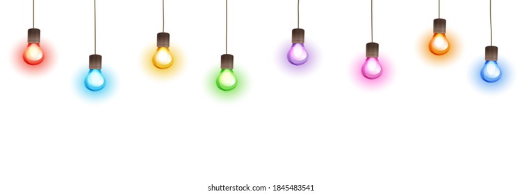 Helle Blumengarten, einzelne Vektorgrafik. Streichholz aus bunten Weihnachtsleuchten. Illuminierte Urlaubsgrenze, leuchtende Lampenrahmen. Für Hochzeitskarten oder Geburtstagskarten, Neujahrsbanner, Partyplakate.
