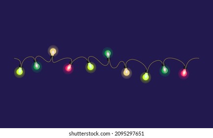 Light bulb garland vector illustration. Neon christmas lights. Holidays and event decoration. Design element for poster, card, banner, web.
