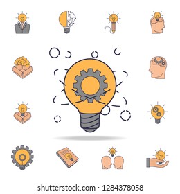 light bulb and gear atom fild color icon. Detailed set of color idea icons. Premium graphic design. One of the collection icons for websites, web design