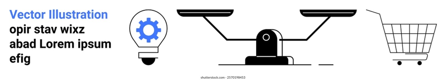 Light bulb with gear balance scale and shopping cart Ideal for business technology innovation, e-commerce market research balance concept and idea generation Banner for landing page