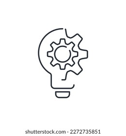 Light bulb with gear. Creative use. Vector linear icon isolated on white background.