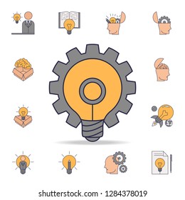 light bulb and gear fild color icon. Detailed set of color idea icons. Premium graphic design. One of the collection icons for websites, web design