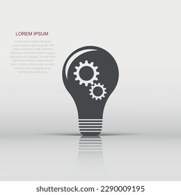 Light bulb with gear icon in flat style. Idea illustration pictogram. Lamp sign business concept.