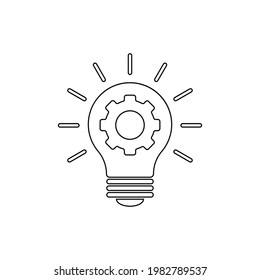 Light bulb with gear icon set. The concept of ideas, solutions, innovations. Isolated vector contour illustration.