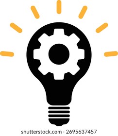 Light bulb and gear icon symbolizing innovation, creativity, and smart ideas