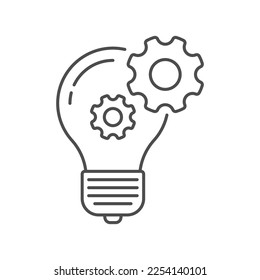 light bulb with gear innovation concept illustration line icon, isolated stock vector eps10