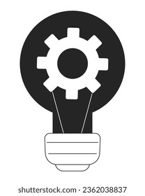 Light bulb with gear inside flat monochrome isolated vector object. Mechanism. Modern technology. Editable black and white line art drawing. Simple outline spot illustration for web graphic design