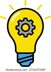 Glühbirne mit Ausrüstung im Inneren, die das Konzept der Ideengenerierung, Brainstorming, Innovation, Strategie und Problemlösung darstellt. Symbolisiert Lösungen.