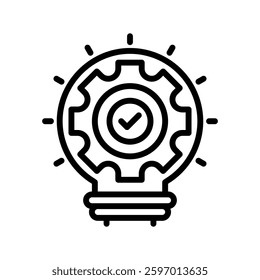 Light Bulb with Gear Line Icon, Thin Outline Style for Creativity, Problem Solving, and Technical Innovation